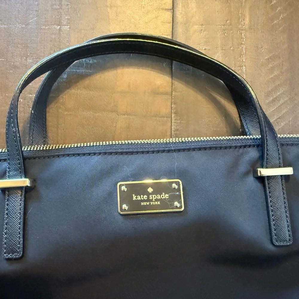 kate spade black laptop bag with gold hardware